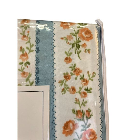 Shabby Chic Sheet Set NEW Full Floral 6 Piece Set Blue Stripe with Orange Flower - Picture 7 of 16